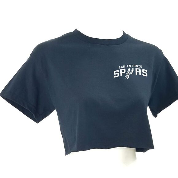 SAN ANTONIO SPURS Classic Retro Logo NBA Black Cropped Crop Top Basketball Tee - Picture 2 of 5